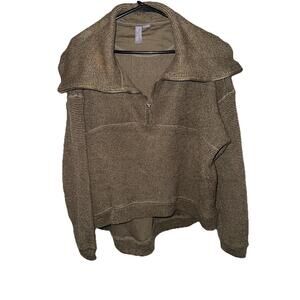 Sweaty Betty Restful Boucle 1/2 Zip Olive Green Cowl Top Sweater Sz 6 Flaw